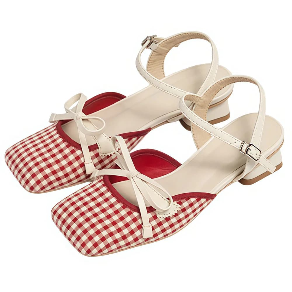Preppy Gingham Bow Sandals — view 1 Preppy Gingham Bow Sandals — view 1