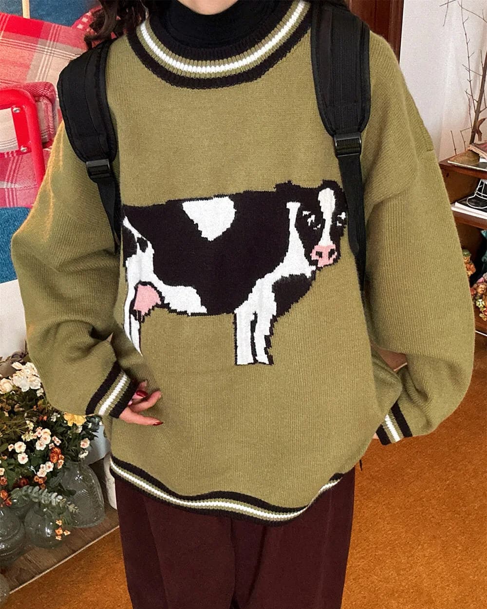 Cow Print Knit Sweater — view 2 Cow Print Knit Sweater — view 2