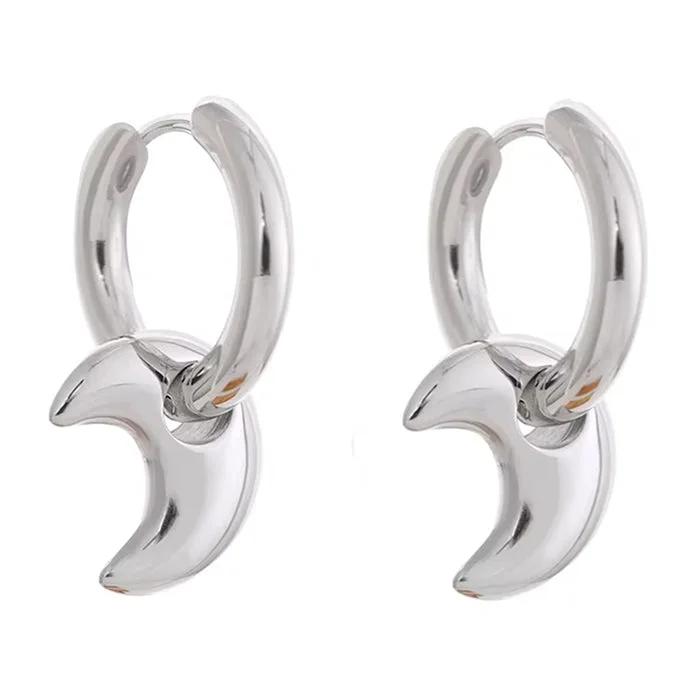 Celestial Moon Drop Hoops Earrings — view 2 Celestial Moon Drop Hoops Earrings — view 2