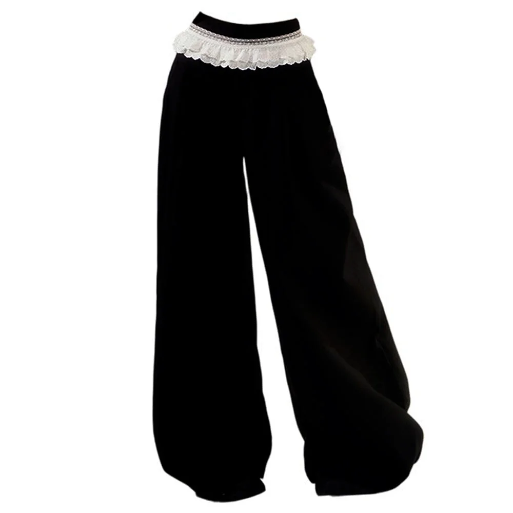 Lace Trim Waist Wide-Leg Trousers — view 1 Lace Trim Waist Wide-Leg Trousers — view 1