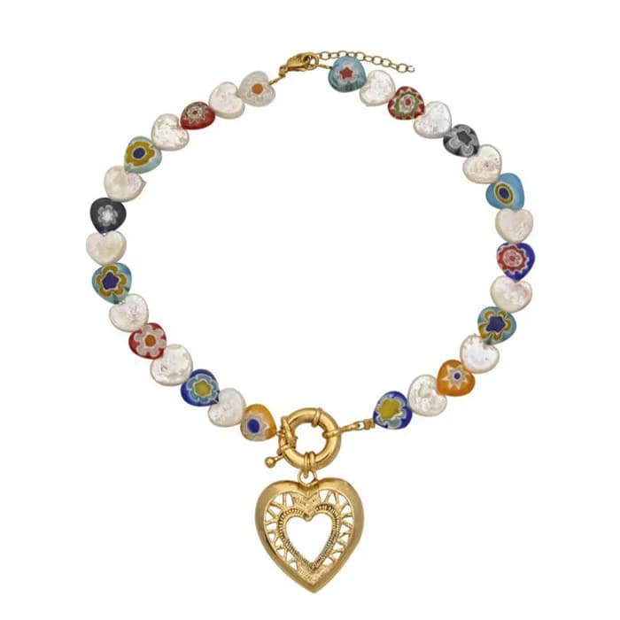 Heart Pearl Beaded Choker — view 1 Heart Pearl Beaded Choker — view 1