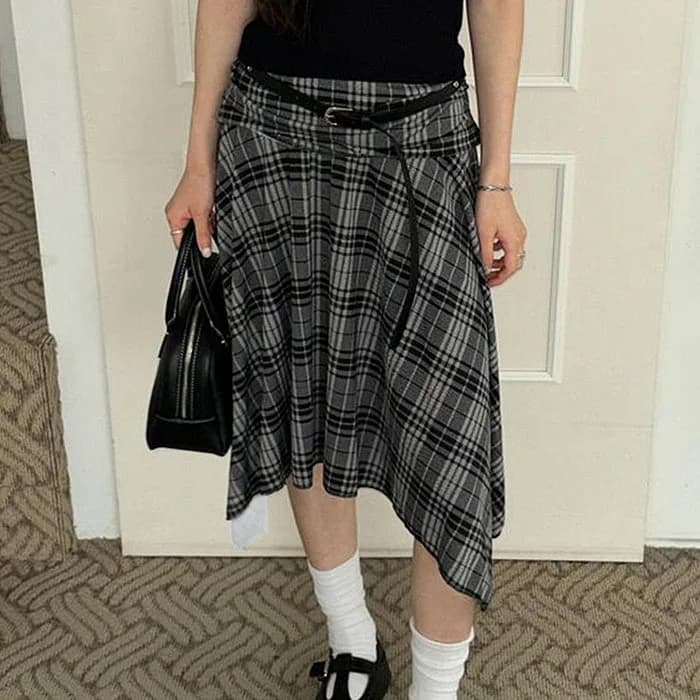 Blokette Asymmetrical Plaid Skirt — view 2 Blokette Asymmetrical Plaid Skirt — view 2
