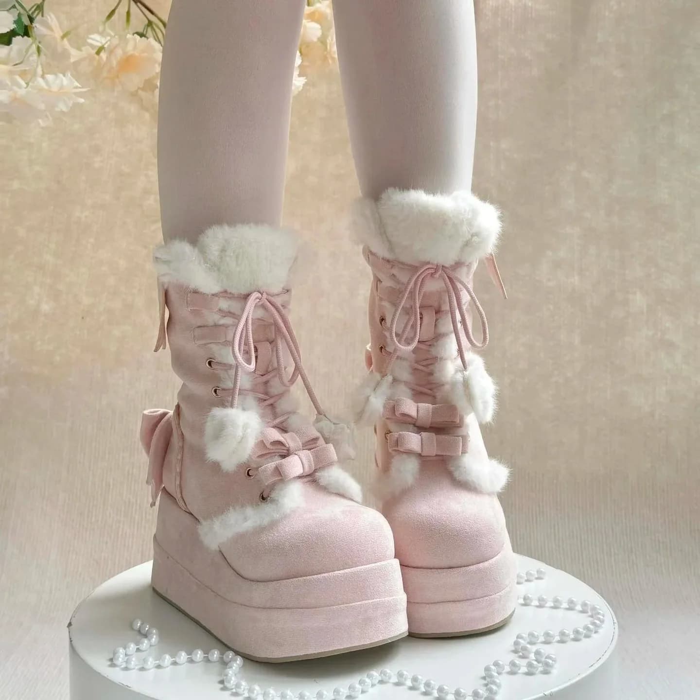 Fluffy Heart Pom Pom Platform Boots — view 2 Fluffy Heart Pom Pom Platform Boots — view 2