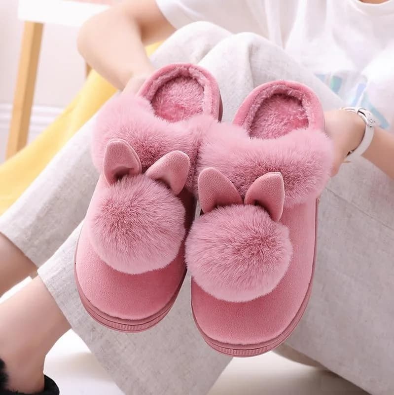 Kawaii Pom Pom Rabbit Slippers — view 1 Kawaii Pom Pom Rabbit Slippers — view 1