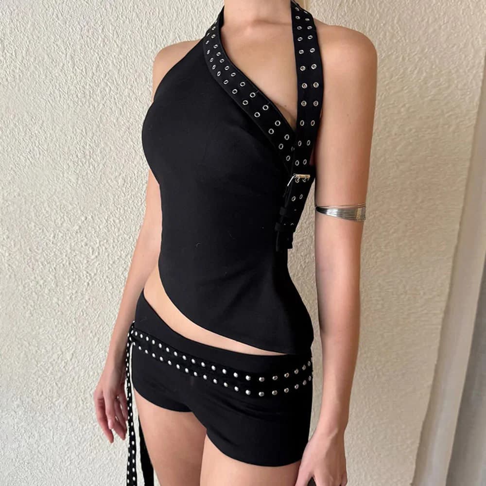 Grunge Asymmetric Top & Mini Shorts Co-Ord — view 2 Grunge Asymmetric Top & Mini Shorts Co-Ord — view 2