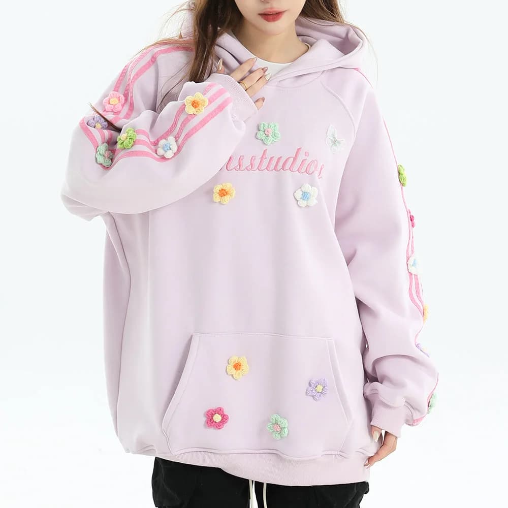 Blokette Aesthetic Floral Embroidery Hoodie — view 3 Blokette Aesthetic Floral Embroidery Hoodie — view 3