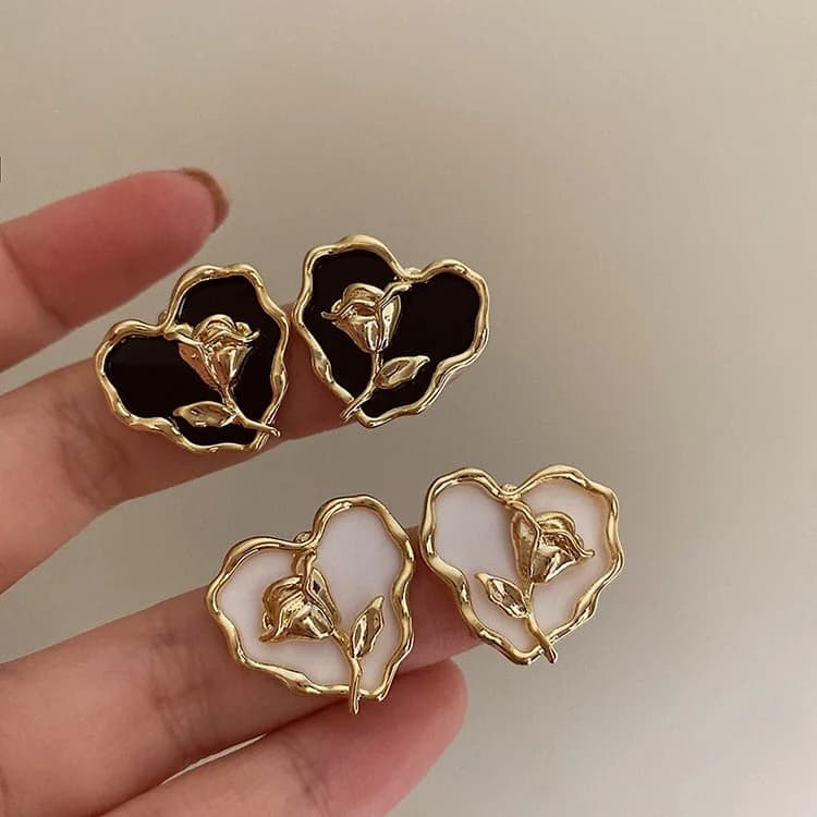 Vintage Style Rose Heart Earrings — view 2 Vintage Style Rose Heart Earrings — view 2
