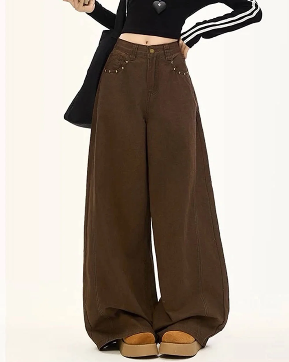 Star Pocket Wide-Leg Brown Pants — view 2 Star Pocket Wide-Leg Brown Pants — view 2