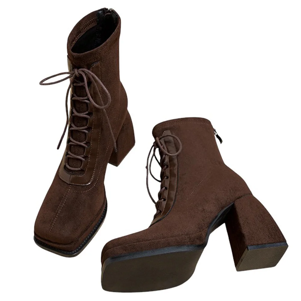 Outta Town Square Toe Lace Up Boots — view 2 Outta Town Square Toe Lace Up Boots — view 2