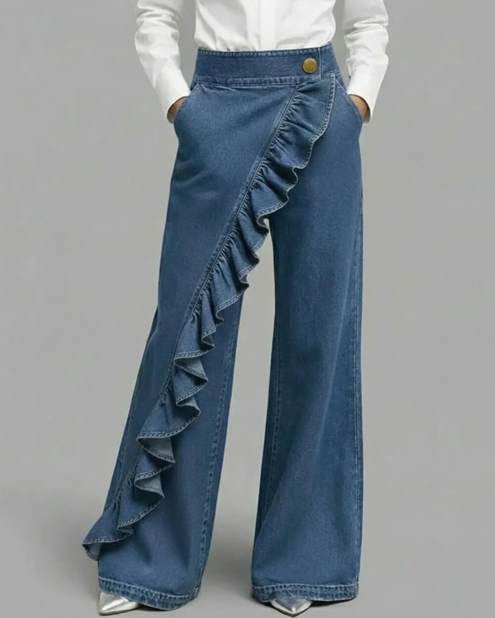 Wide Leg Ruffle Jeans — view 2 Wide Leg Ruffle Jeans — view 2