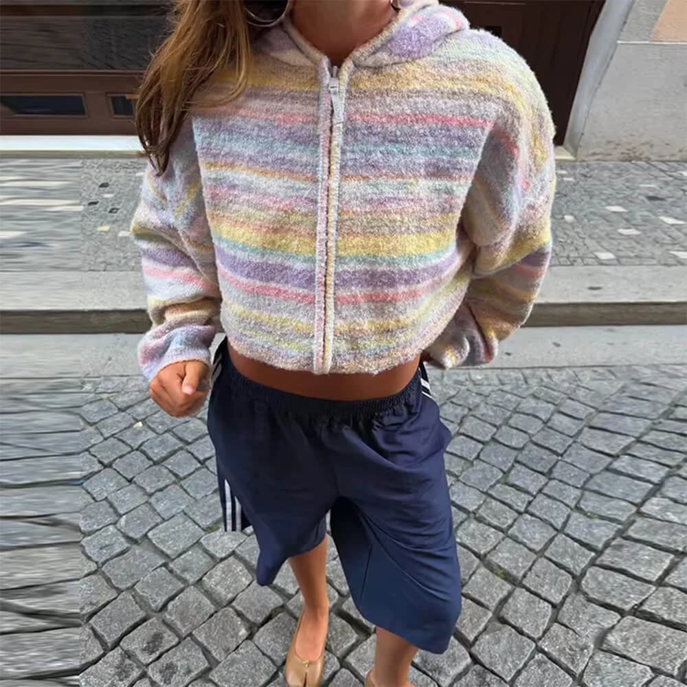 Candy Stripe Knit Zip-Up Hoodie — view 3 Candy Stripe Knit Zip-Up Hoodie — view 3