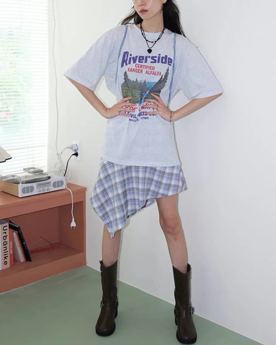 Maggie Asymmetrical Blue Plaid Skirt — view 2 Maggie Asymmetrical Blue Plaid Skirt — view 2