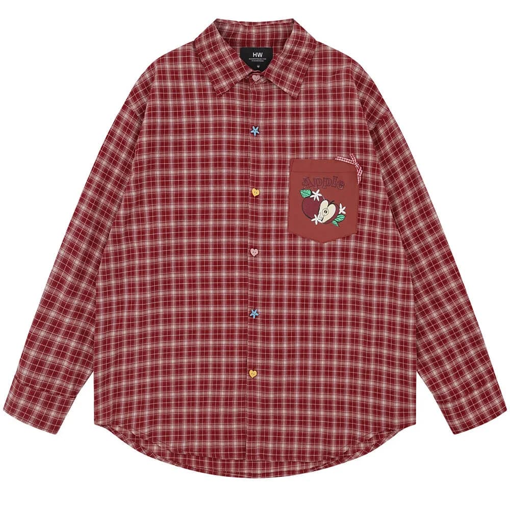 Fruit Graphic Plaid Button Up Shirt — view 2 Fruit Graphic Plaid Button Up Shirt — view 2