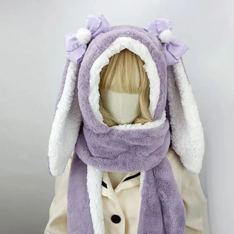 Floppy Bunny Ear Bow Plush Hooded Scarf — view 2 Floppy Bunny Ear Bow Plush Hooded Scarf — view 2