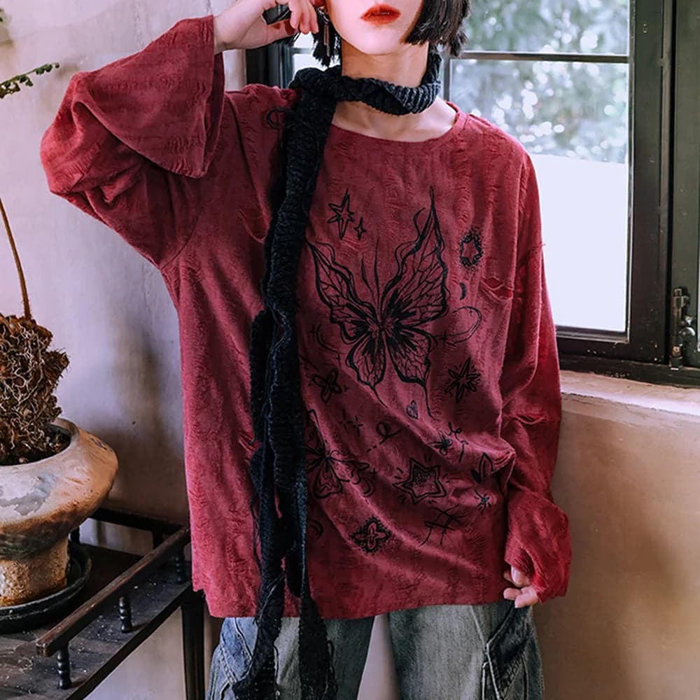 Fairycore Aesthetic Butterfly Print Top — view 2 Fairycore Aesthetic Butterfly Print Top — view 2