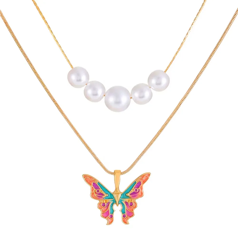 Butterfly Pearl Layered Necklace — view 1 Butterfly Pearl Layered Necklace — view 1
