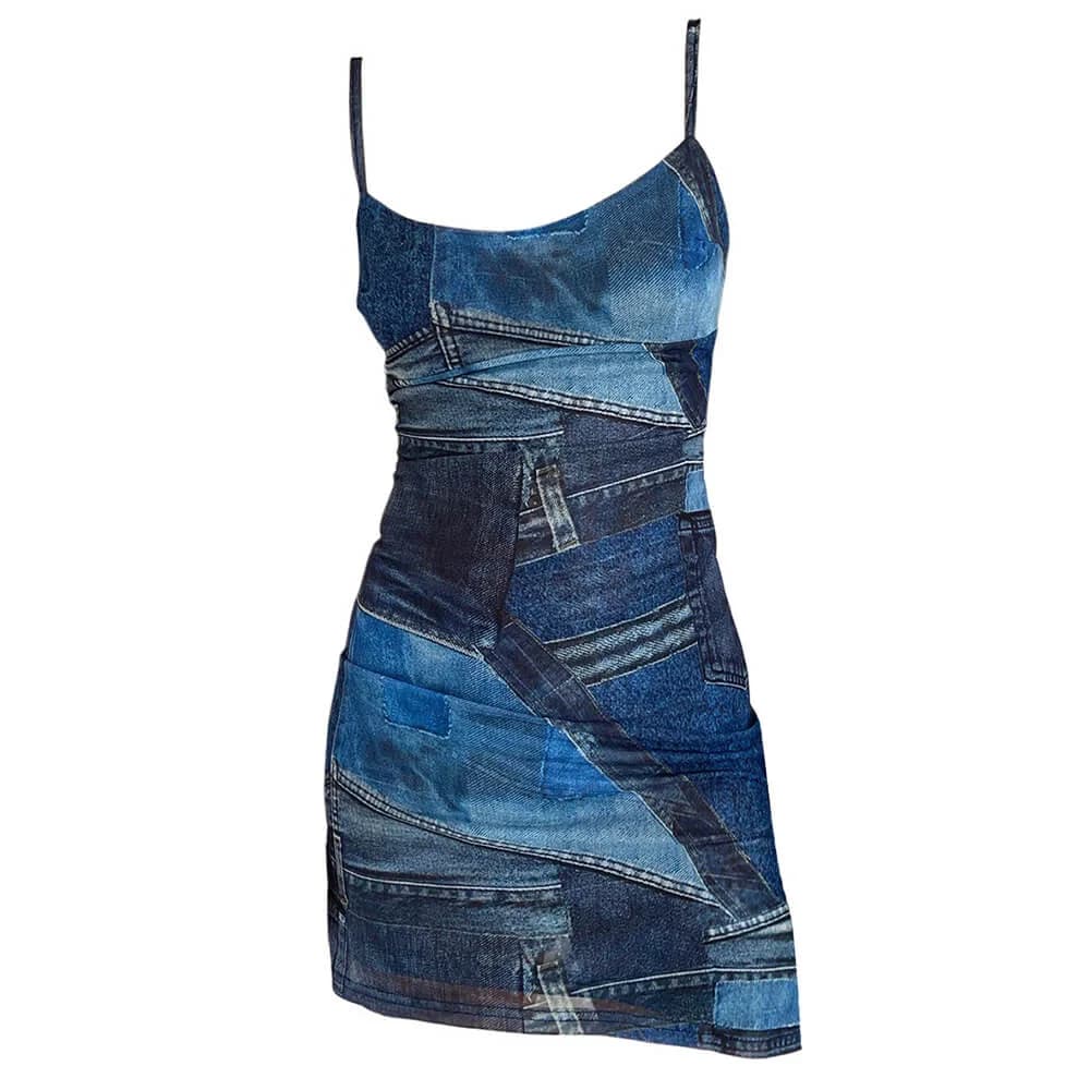 Y2K Denim Print Mini Dress — view 1 Y2K Denim Print Mini Dress — view 1