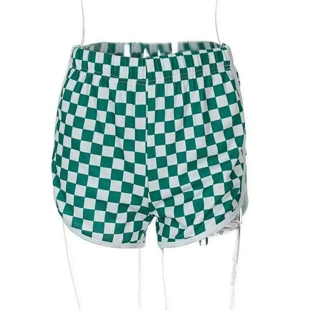 Y2K Green Checkered Shorts — view 3 Y2K Green Checkered Shorts — view 3