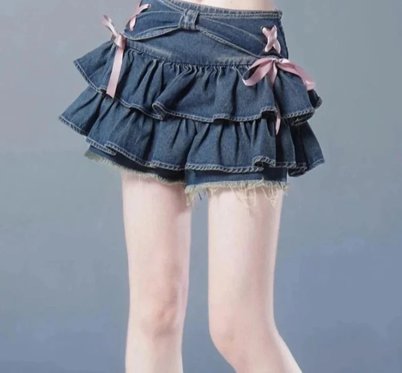 Y2K Ruffled Denim Mini Skirt — view 2 Y2K Ruffled Denim Mini Skirt — view 2