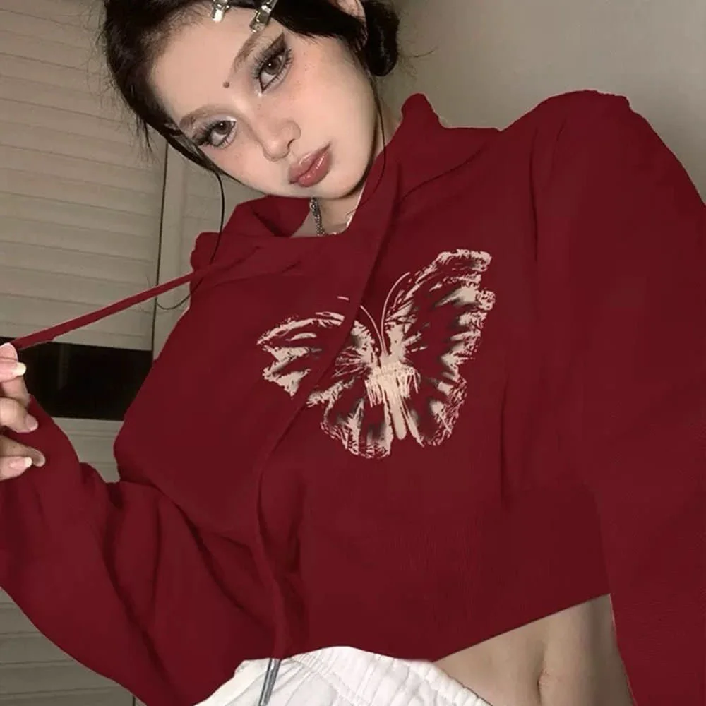 Butterfly Print Crop Hoodie — view 3 Butterfly Print Crop Hoodie — view 3