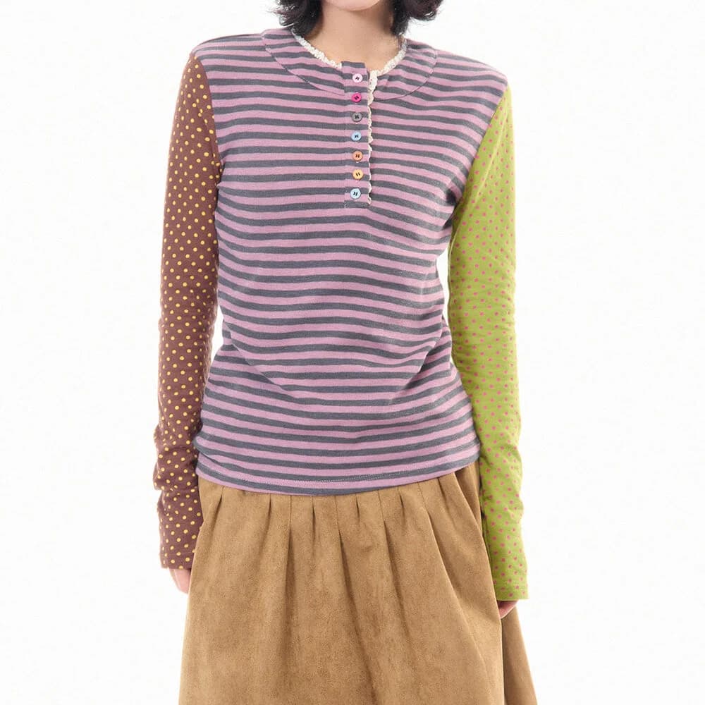 90s Kids Striped Polka Dot Long Sleeve Top — view 2 90s Kids Striped Polka Dot Long Sleeve Top — view 2