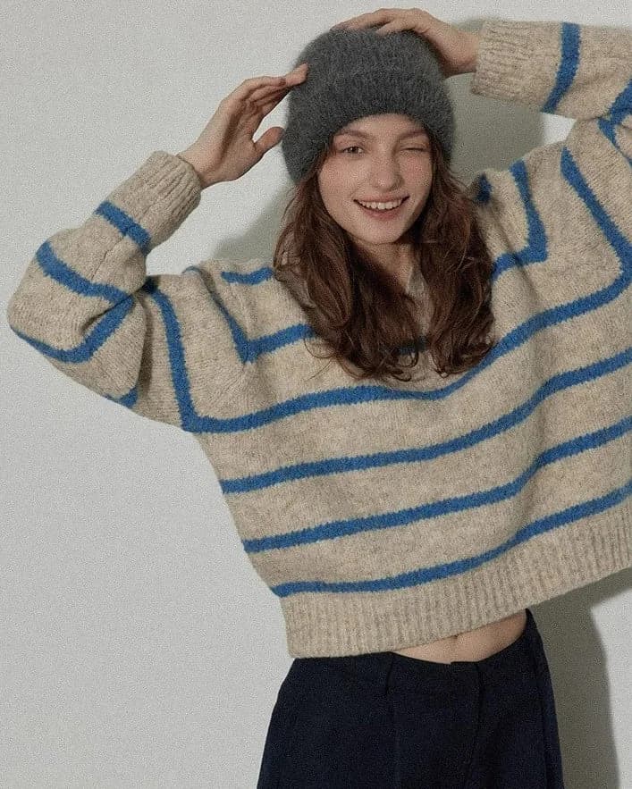 Grandpa Aesthetic Striped Polo Jumper — view 2 Grandpa Aesthetic Striped Polo Jumper — view 2