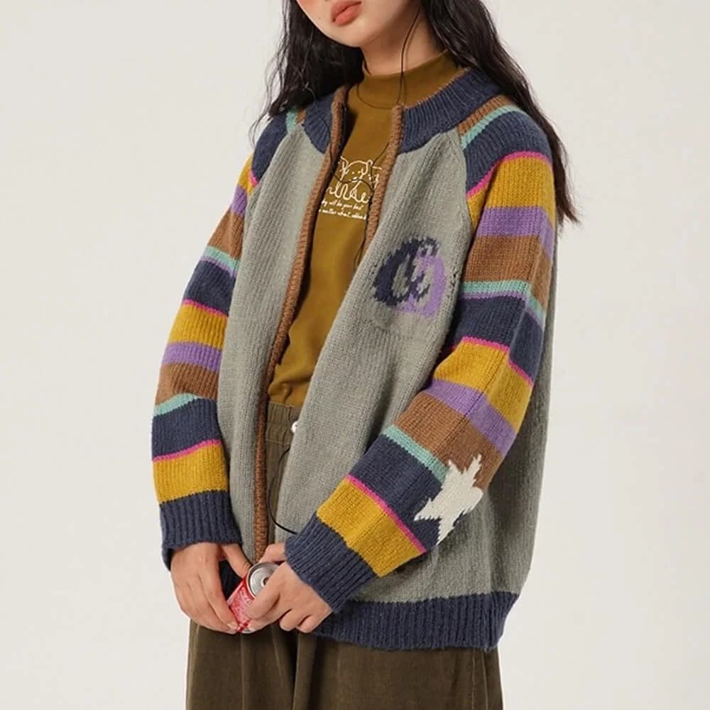 Colorful Striped Indie Kid Zip Sweater — view 3 Colorful Striped Indie Kid Zip Sweater — view 3