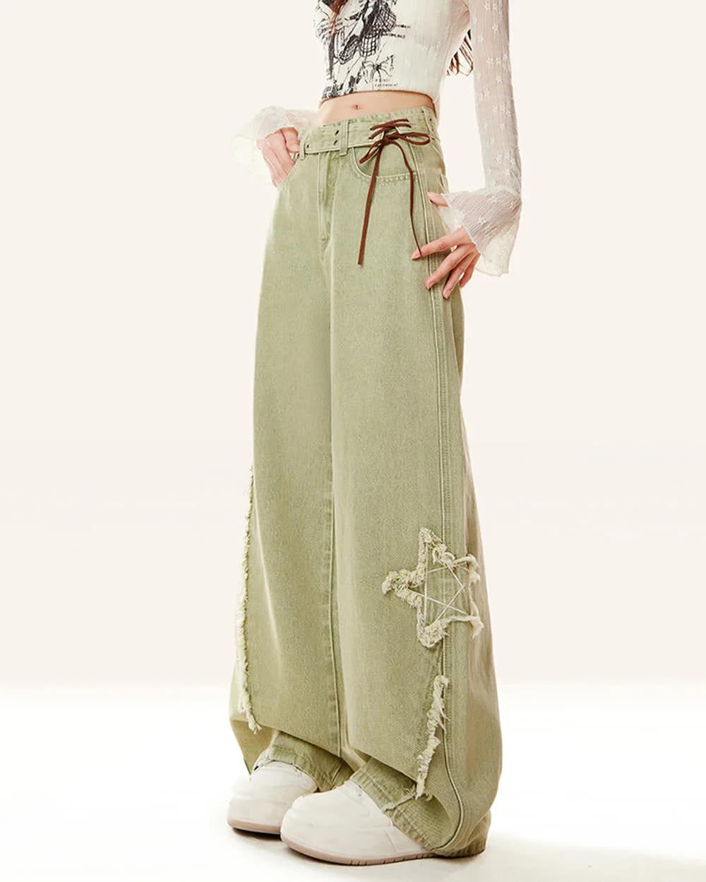 Matcha Green Star Wide Leg Jeans — view 3 Matcha Green Star Wide Leg Jeans — view 3