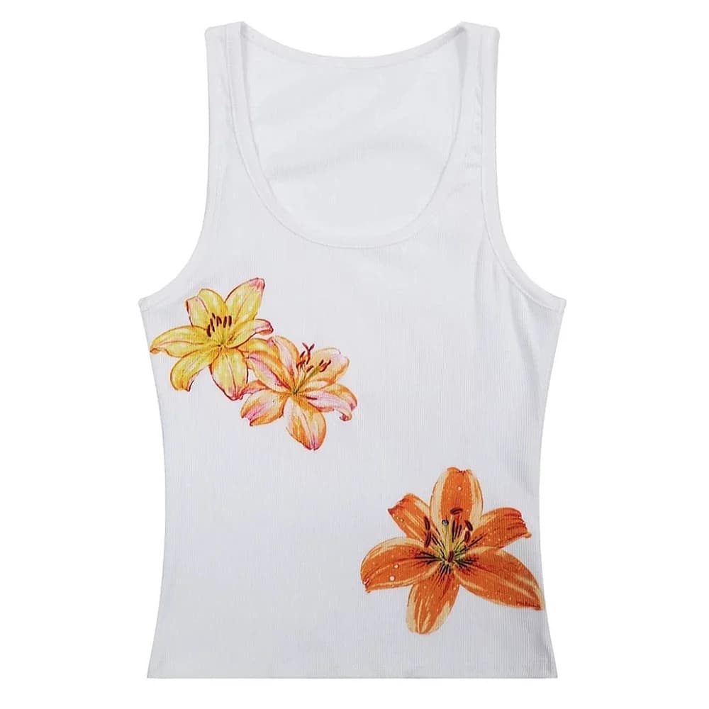 Tropical Flowers Coconut Girl Aesthetic Tank — view 2 Tropical Flowers Coconut Girl Aesthetic Tank — view 2