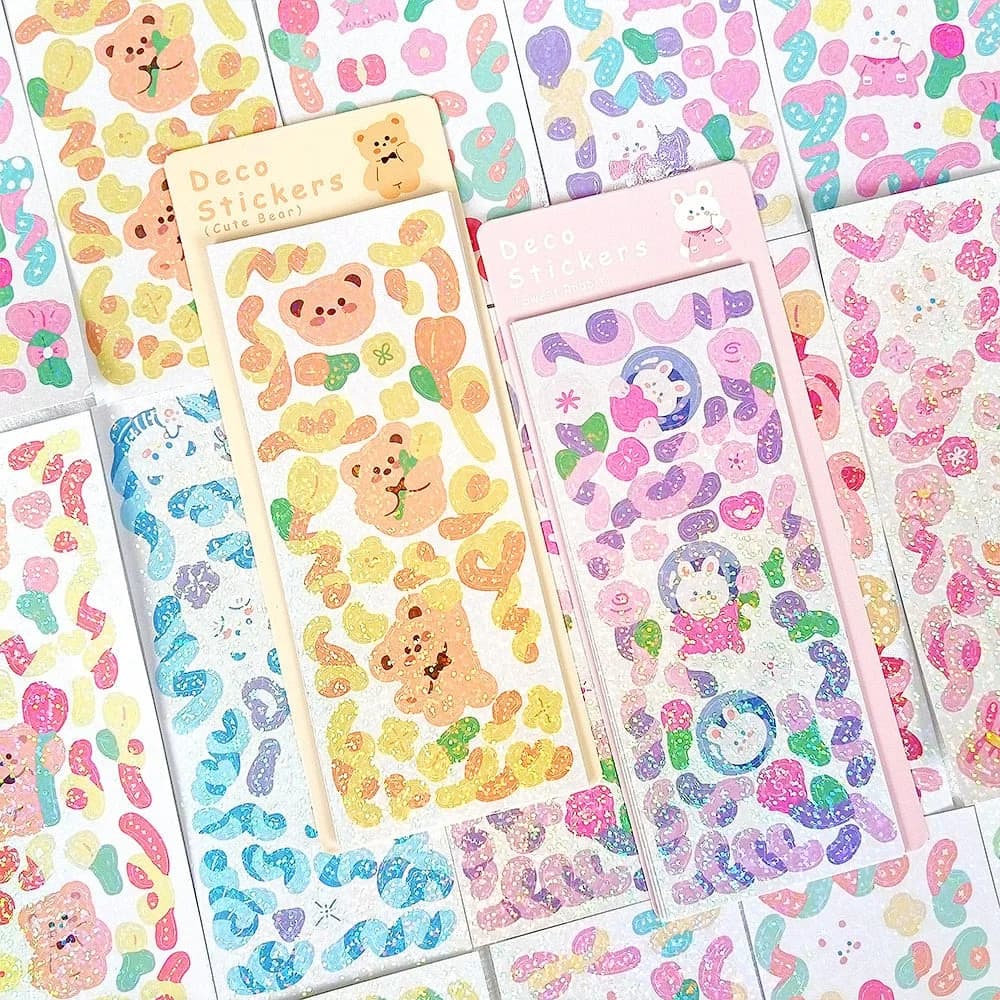 12 Sheets Kawaii Cute Shiny Laser Ribbon Deco Stickers — view 1 12 Sheets Kawaii Cute Shiny Laser Ribbon Deco Stickers — view 1