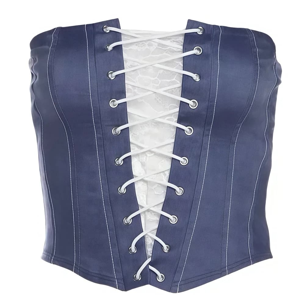 Denim Lace-Up Corset Tube Top — view 1 Denim Lace-Up Corset Tube Top — view 1
