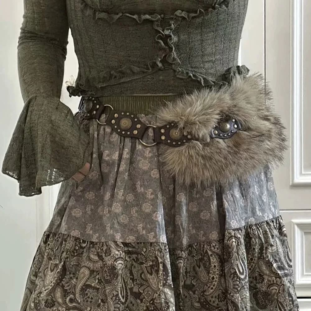 Wild Aura Y2K Fur Belt — view 2 Wild Aura Y2K Fur Belt — view 2