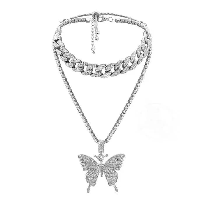 Butterfly Rhinestone Layered Necklace — view 1 Butterfly Rhinestone Layered Necklace — view 1