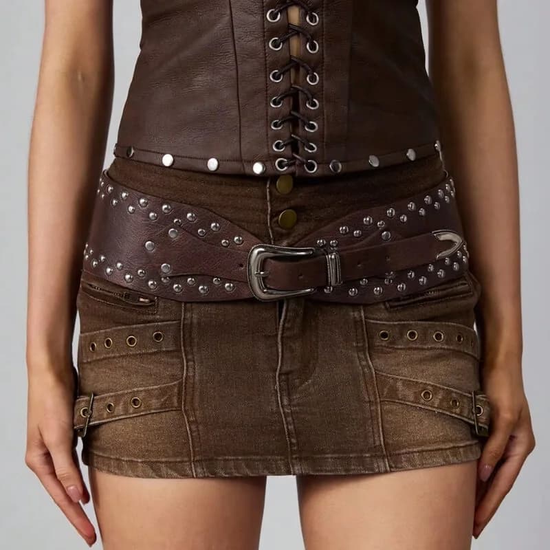Wide Studded Western Belt — view 1 Wide Studded Western Belt — view 1