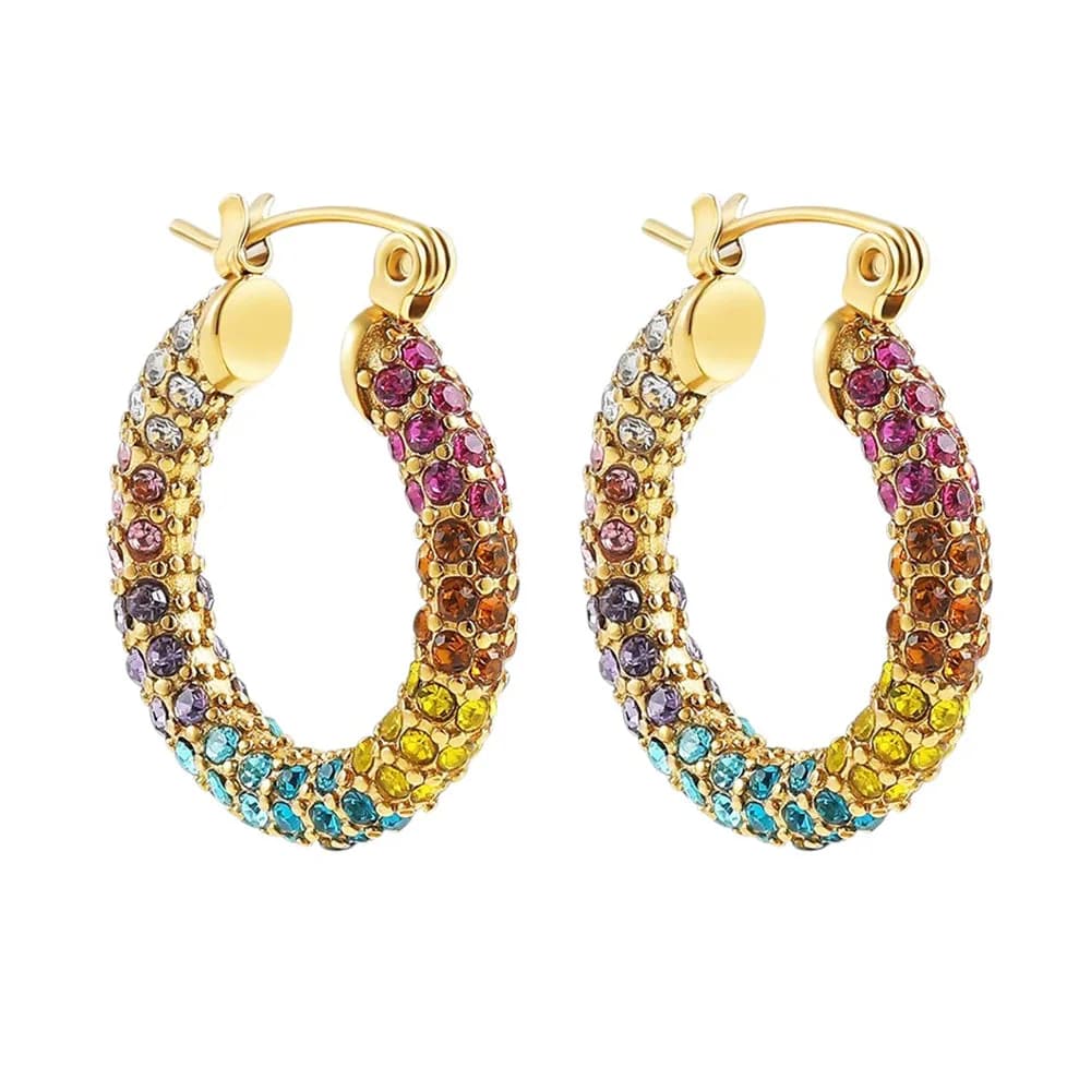 Y2K Rainbow Crystal Hoop Earrings — view 1 Y2K Rainbow Crystal Hoop Earrings — view 1
