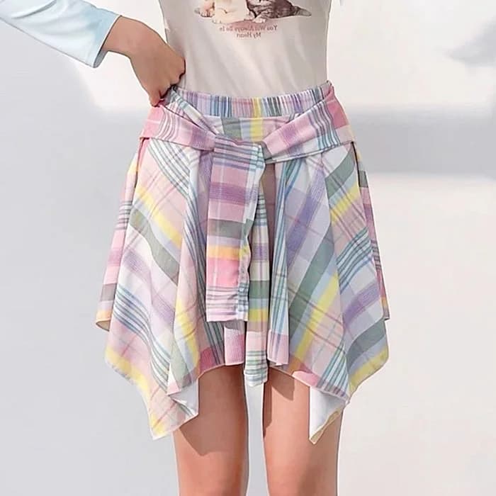 Secret Crush Pastel Plaid Skirt — view 2 Secret Crush Pastel Plaid Skirt — view 2