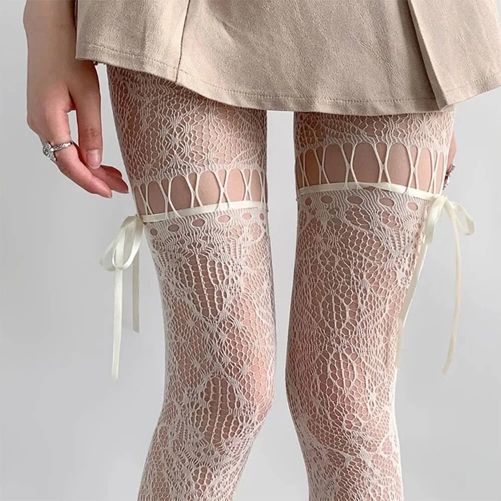 Coquette Bow Lace Tights — view 1 Coquette Bow Lace Tights — view 1