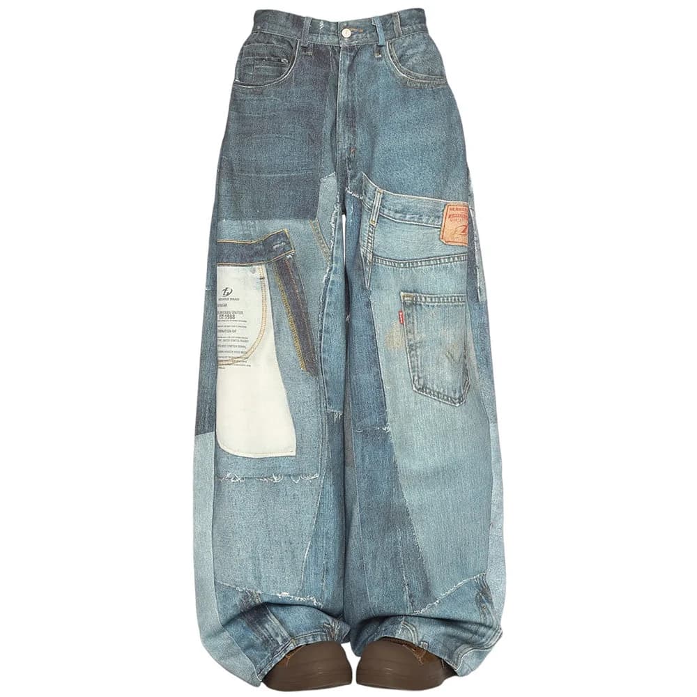 Printed Panel Look Baggy Denim Pants — view 1 Printed Panel Look Baggy Denim Pants — view 1