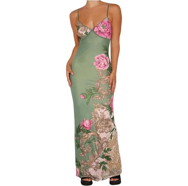 Green Floral Bodycon Dress — view 3 Green Floral Bodycon Dress — view 3