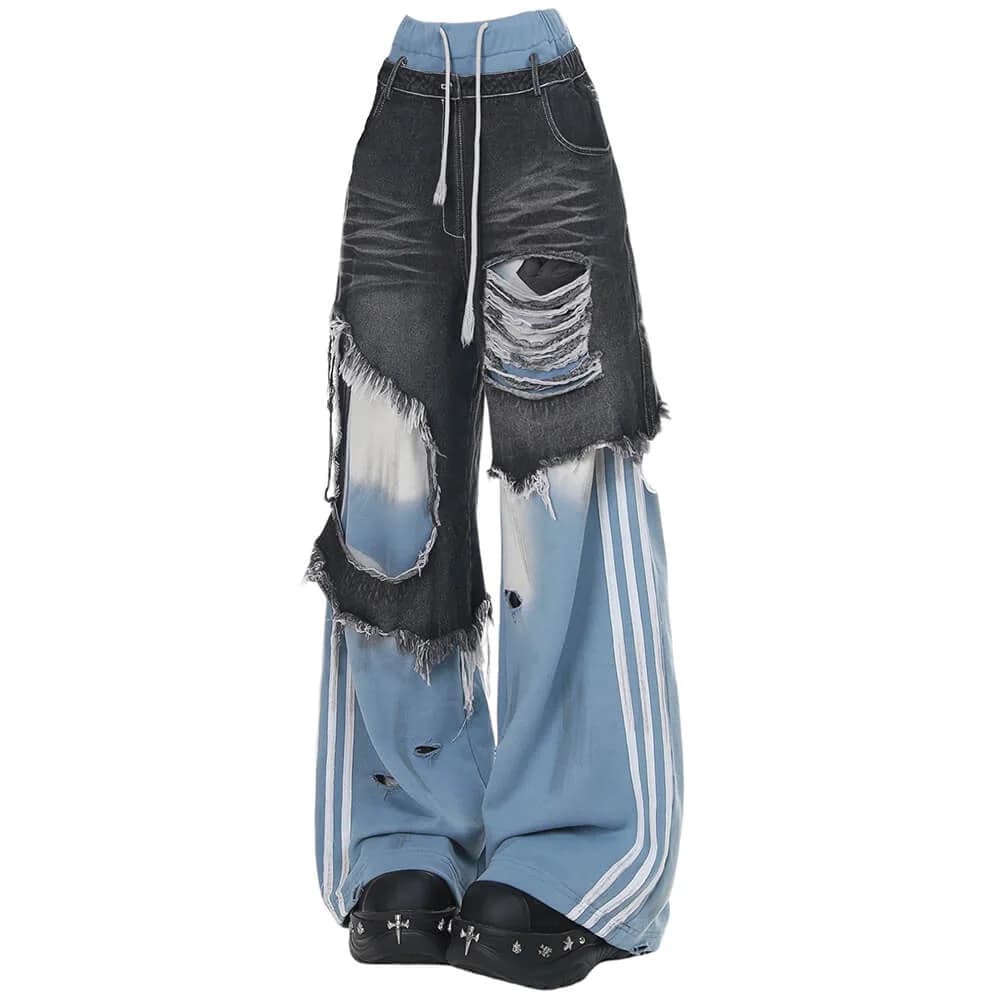 Distressed Double Effect Layered Jeans — view 1 Distressed Double Effect Layered Jeans — view 1
