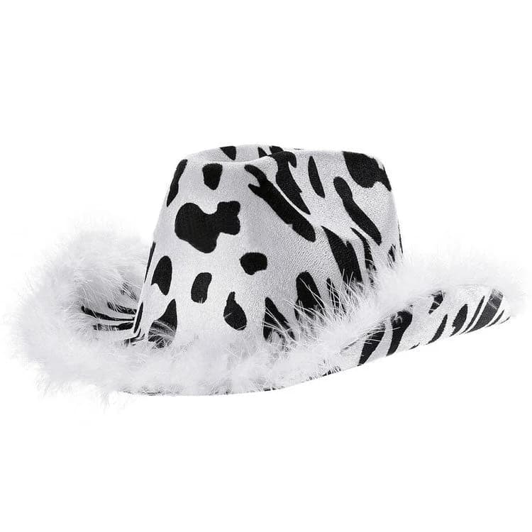 Y2K Aesthetic Cow Print Hat — view 1 Y2K Aesthetic Cow Print Hat — view 1