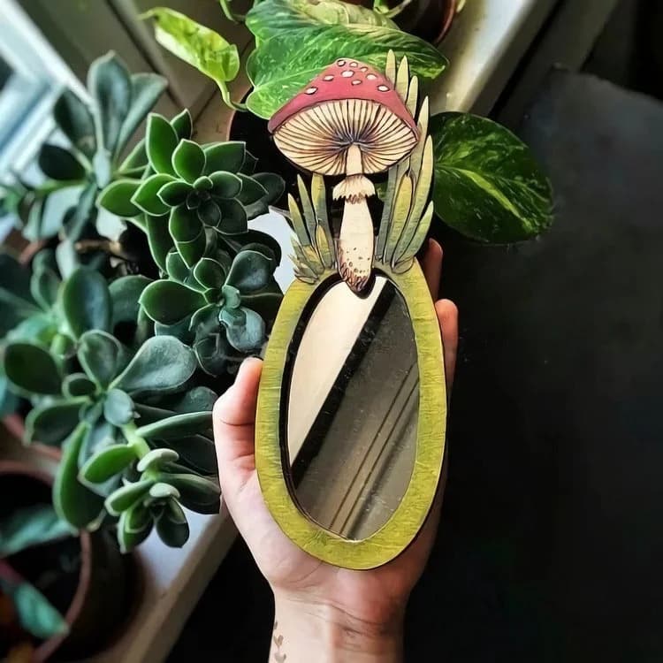 Forest Mushroom Wooden Mirror — view 2 Forest Mushroom Wooden Mirror — view 2