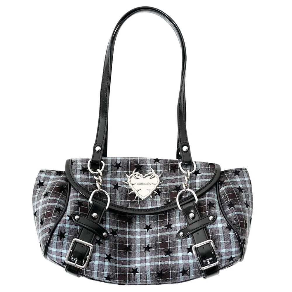 Come As You Are Spiked Heart Plaid Shoulder Bag — view 1 Come As You Are Spiked Heart Plaid Shoulder Bag — view 1