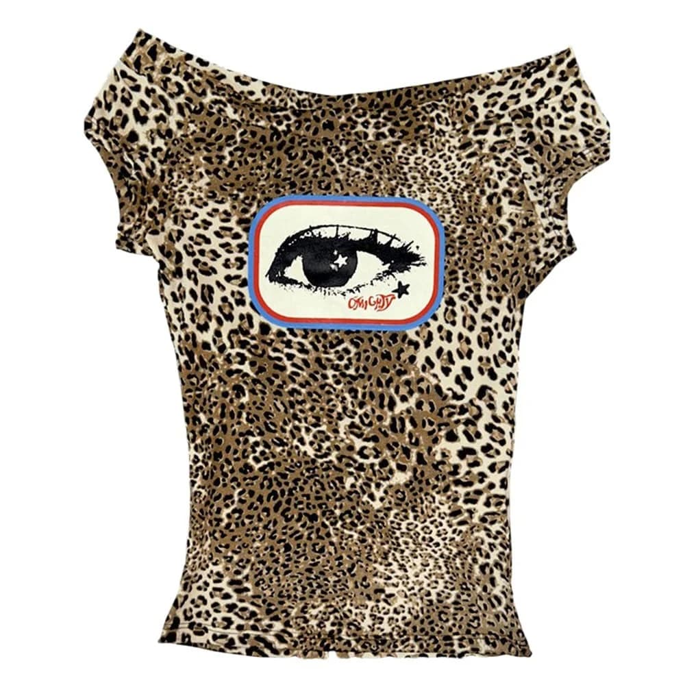 Y2K Leopard Eye Print Bandeau Top — view 1 Y2K Leopard Eye Print Bandeau Top — view 1