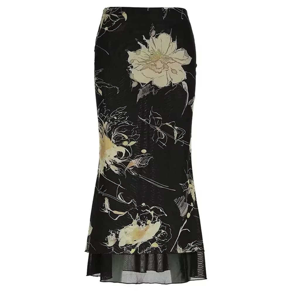 Midnight Bloom Mesh Midi Skirt — view 1 Midnight Bloom Mesh Midi Skirt — view 1
