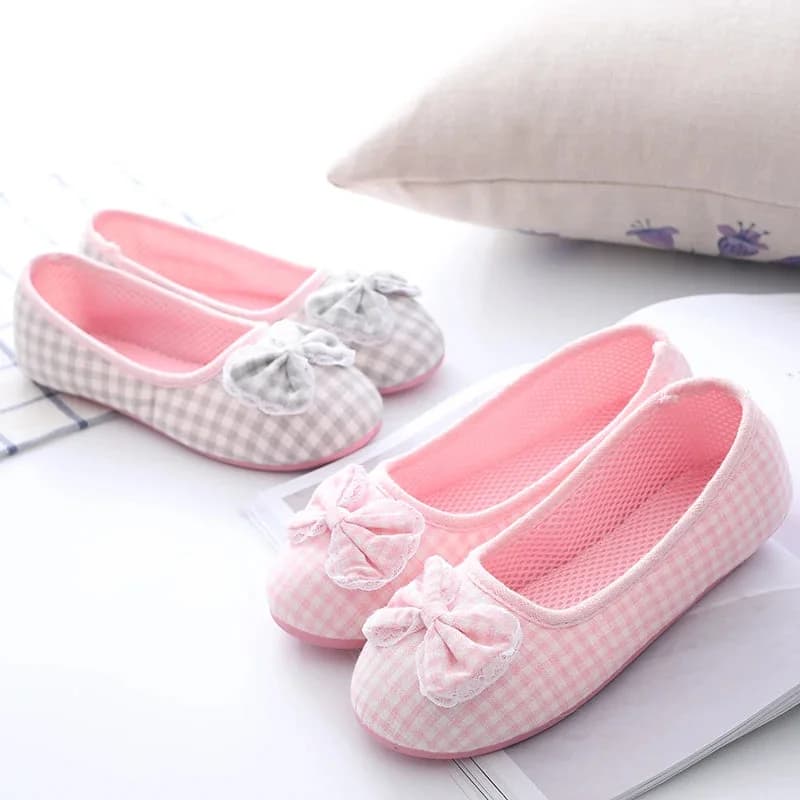Cute Gingham Cotton Slippers — view 2 Cute Gingham Cotton Slippers — view 2