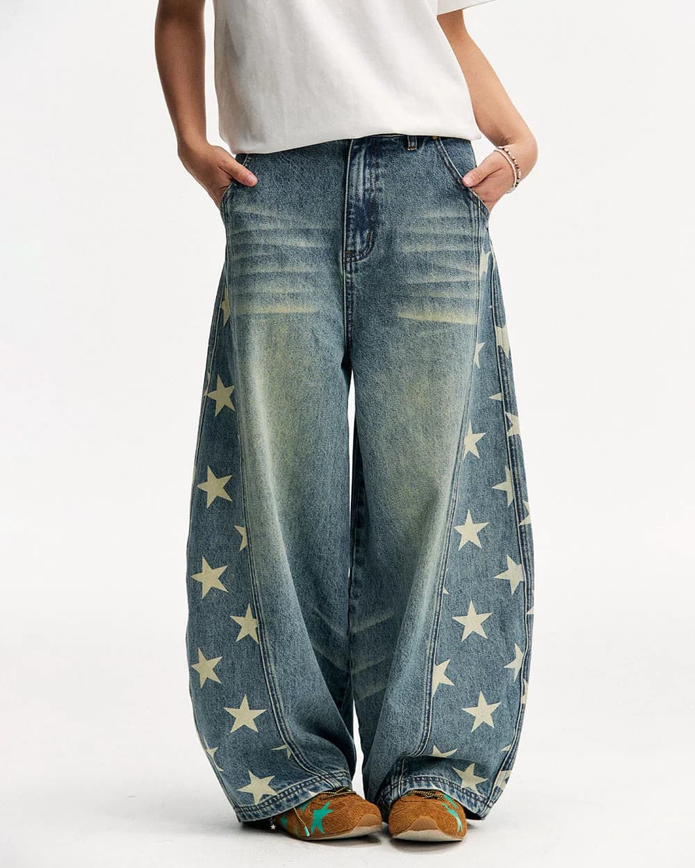 Star Print Barrel Jeans — view 2 Star Print Barrel Jeans — view 2