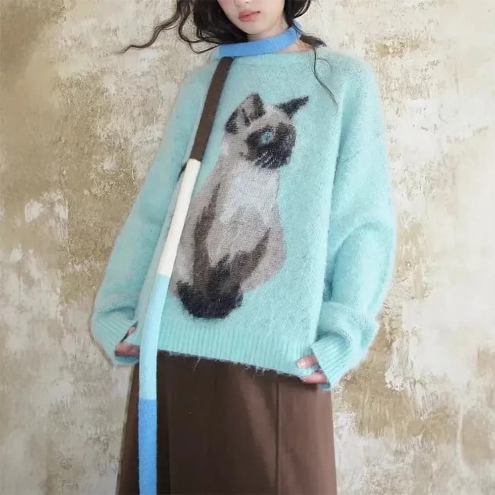 Fluffy Siamese Cat Print Jumper — view 2 Fluffy Siamese Cat Print Jumper — view 2