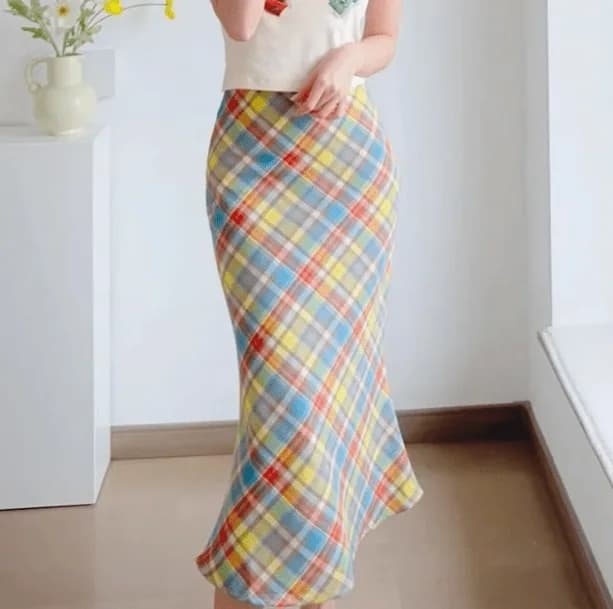 Midi Plaid Rainbow Skirt — view 3 Midi Plaid Rainbow Skirt — view 3