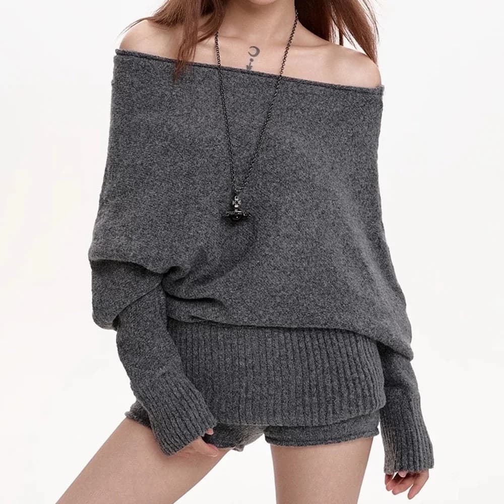 Cozy Days Off-Shoulder Loose Sweater — view 2 Cozy Days Off-Shoulder Loose Sweater — view 2